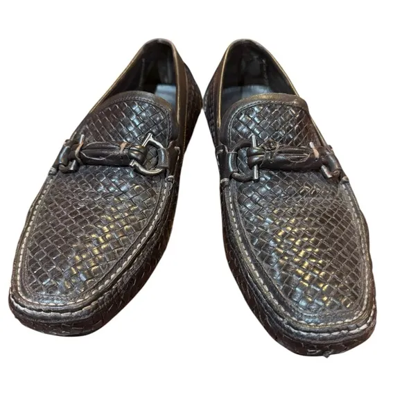 Salvatore Ferraragamo Mens Brown Woven Leather Loafers