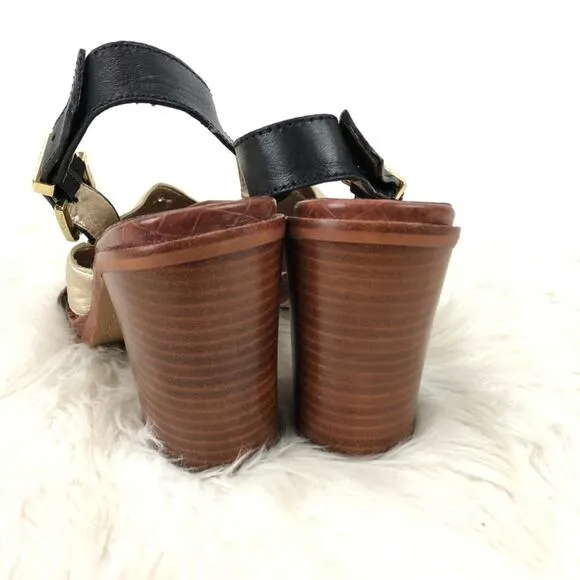 Sam Edelman 8.5 M Womens Gold Metallic Leather Strap Ivy Block Heel Sandals