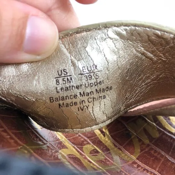Sam Edelman 8.5 M Womens Gold Metallic Leather Strap Ivy Block Heel Sandals