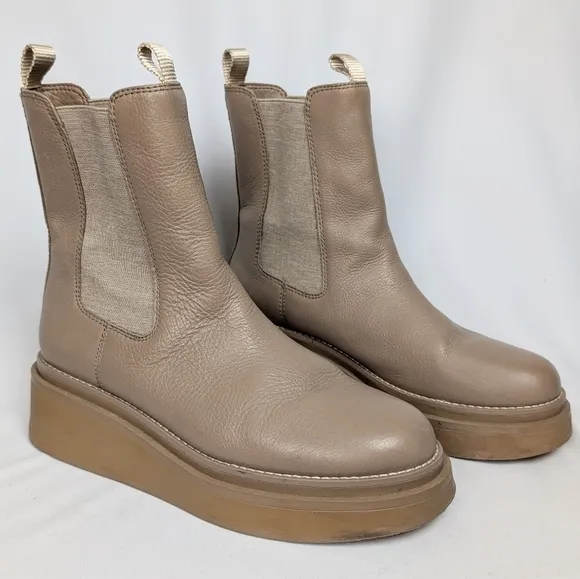 Sam Edelman 9 M Kolton Cedarwood Leather Rounded Toe Pull On Chelsea Ankle Boots