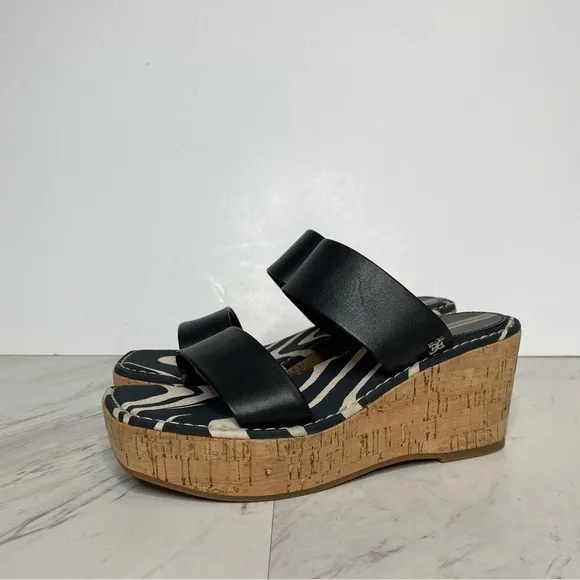 Sam Edelman Alissa Black Leather Wedge Sandal 6M