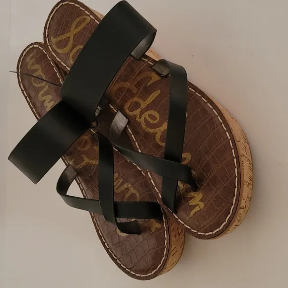 Sam Edelman Black Slip On Rayna Cork Wedge Sandals