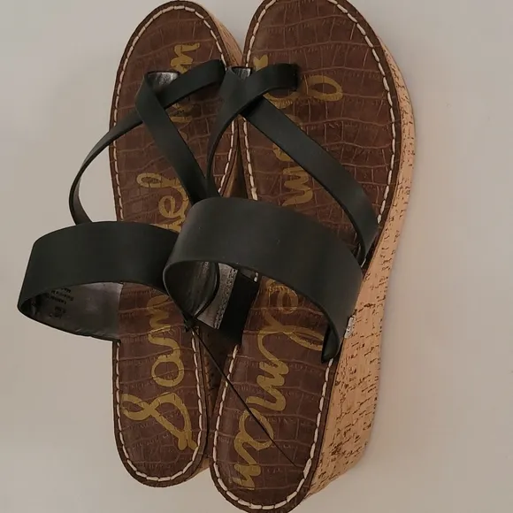 Sam Edelman Black Slip On Rayna Cork Wedge Sandals
