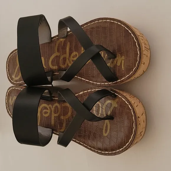 Sam Edelman Black Slip On Rayna Cork Wedge Sandals