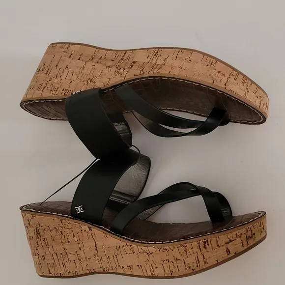 Sam Edelman Black Slip On Rayna Cork Wedge Sandals