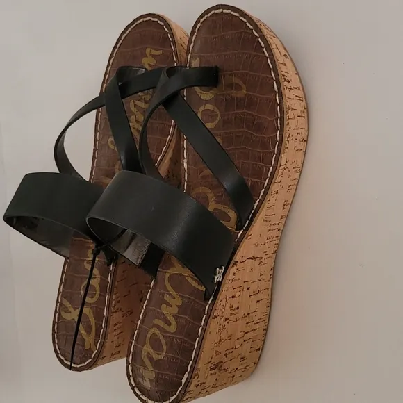 Sam Edelman Black Slip On Rayna Cork Wedge Sandals