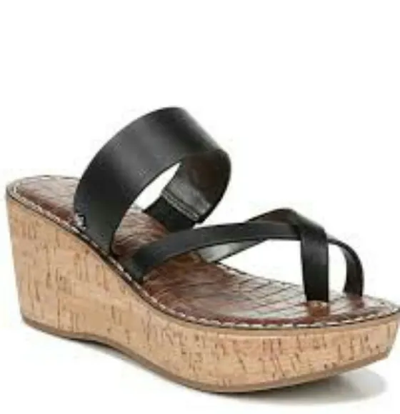 Sam Edelman Black Slip On Rayna Cork Wedge Sandals