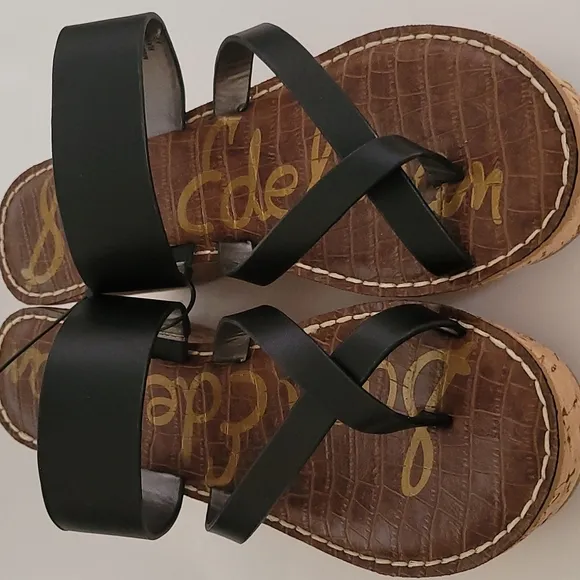Sam Edelman Black Slip On Rayna Cork Wedge Sandals