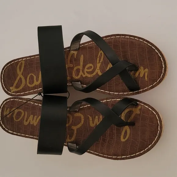 Sam Edelman Black Slip On Rayna Cork Wedge Sandals