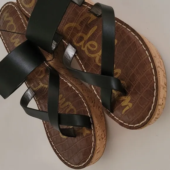 Sam Edelman Black Slip On Rayna Cork Wedge Sandals