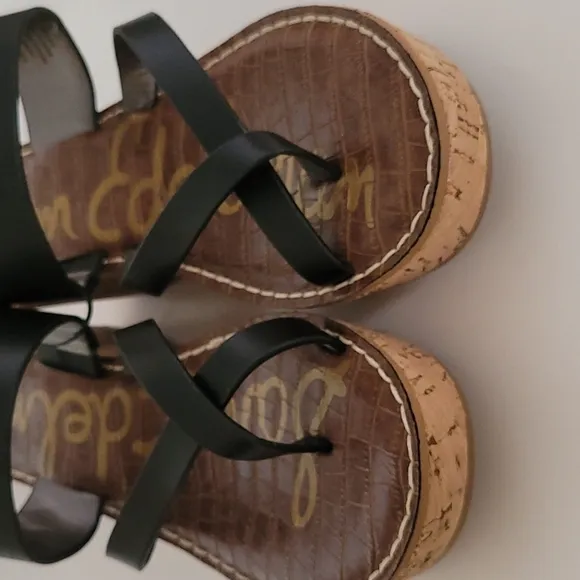 Sam Edelman Black Slip On Rayna Cork Wedge Sandals