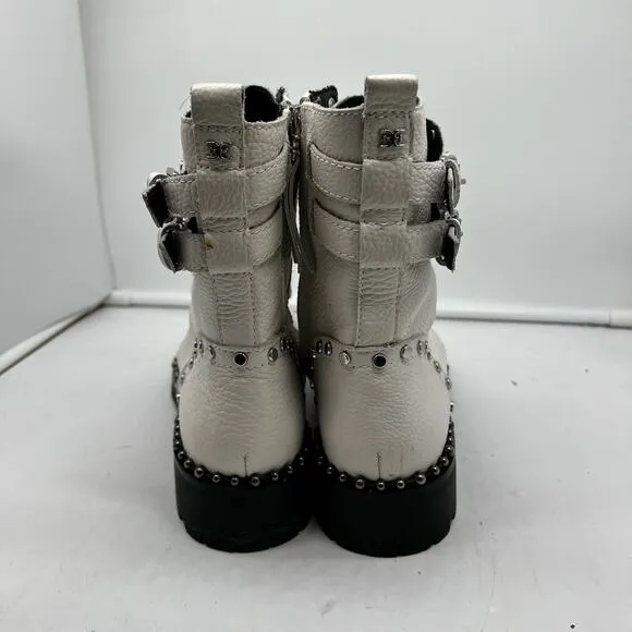 Sam Edelman Boots Womens 8.5 Jennifer Combat White Studded Leather