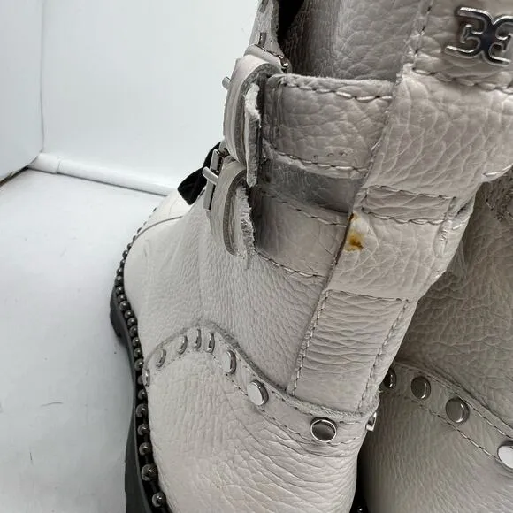 Sam Edelman Boots Womens 8.5 Jennifer Combat White Studded Leather