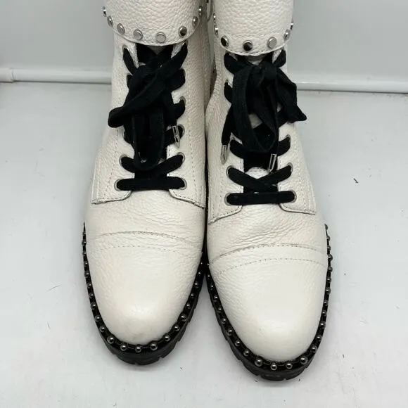Sam Edelman Boots Womens 8.5 Jennifer Combat White Studded Leather