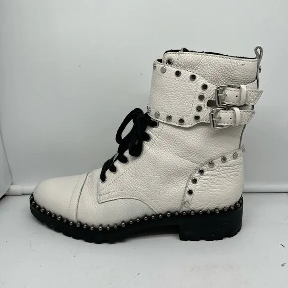 Sam Edelman Boots Womens 8.5 Jennifer Combat White Studded Leather