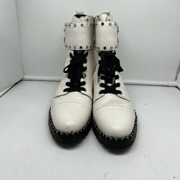 Sam Edelman Boots Womens 8.5 Jennifer Combat White Studded Leather