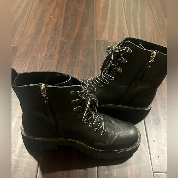 Sam Edelman Combat Laceup Boots Leather Black SIZE 8.5 Womens