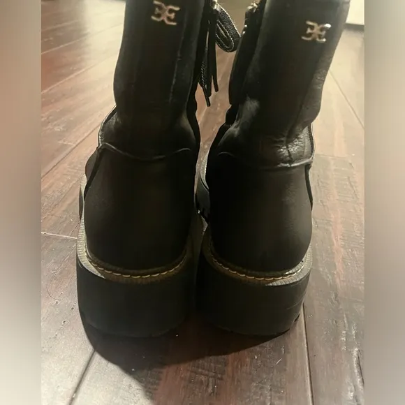 Sam Edelman Combat Laceup Boots Leather Black SIZE 8.5 Womens
