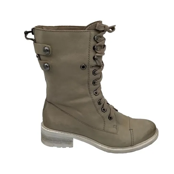 Sam Edelman Cream Darwin Tumbled Leather Chunk Heel Combat Boots Size 6 Women’s