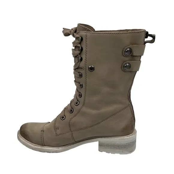 Sam Edelman Cream Darwin Tumbled Leather Chunk Heel Combat Boots Size 6 Women’s
