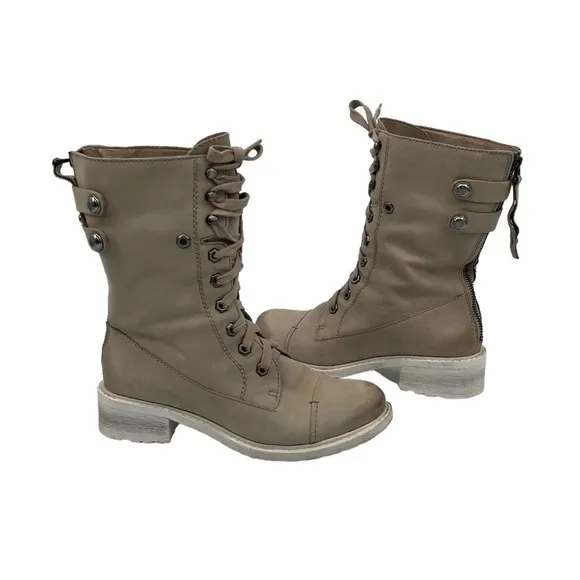 Sam Edelman Cream Darwin Tumbled Leather Chunk Heel Combat Boots Size 6 Women’s