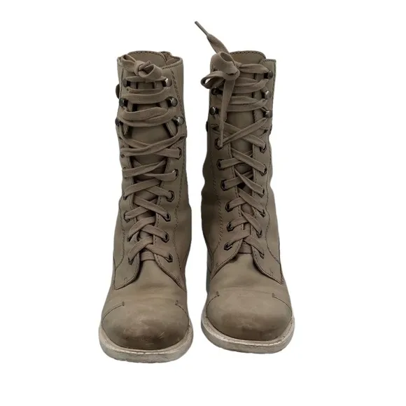 Sam Edelman Cream Darwin Tumbled Leather Chunk Heel Combat Boots Size 6 Women’s