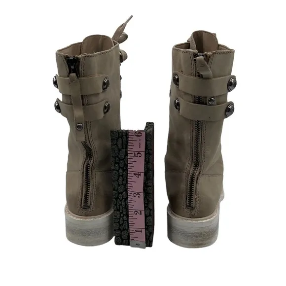 Sam Edelman Cream Darwin Tumbled Leather Chunk Heel Combat Boots Size 6 Women’s
