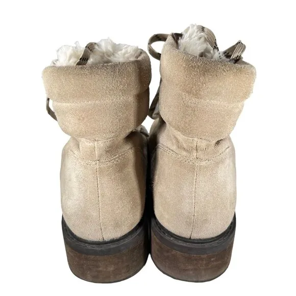Sam Edelman Darrah 2 Tan Suede Lace Up Ankle Boots Sherpa Combat Hiker Sz 10