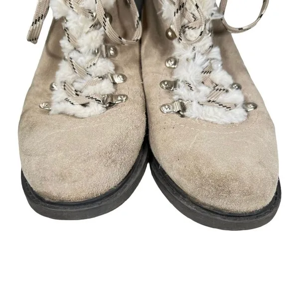 Sam Edelman Darrah 2 Tan Suede Lace Up Ankle Boots Sherpa Combat Hiker Sz 10