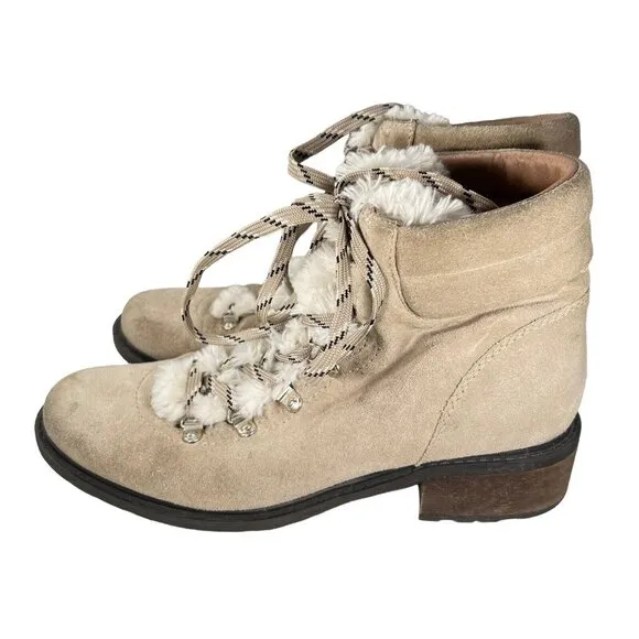 Sam Edelman Darrah 2 Tan Suede Lace Up Ankle Boots Sherpa Combat Hiker Sz 10