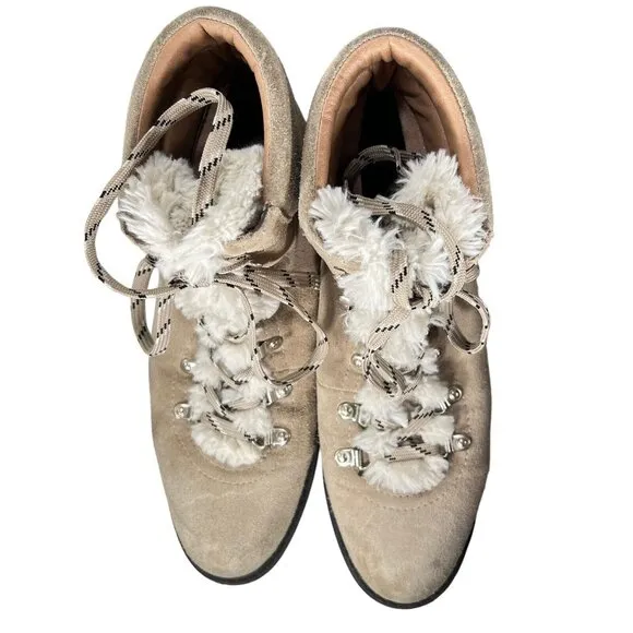 Sam Edelman Darrah 2 Tan Suede Lace Up Ankle Boots Sherpa Combat Hiker Sz 10