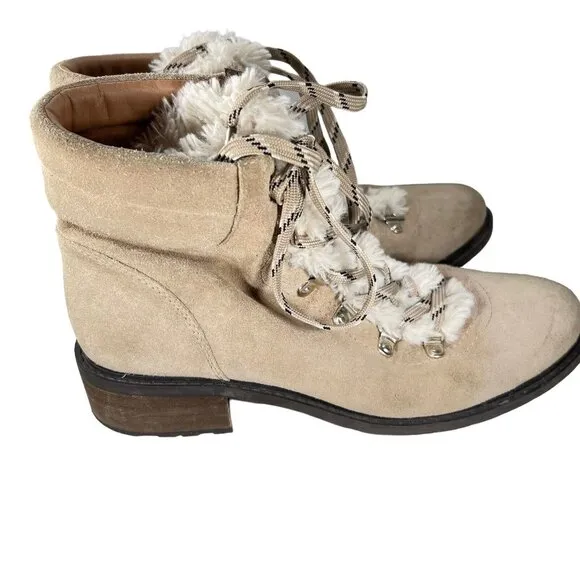 Sam Edelman Darrah 2 Tan Suede Lace Up Ankle Boots Sherpa Combat Hiker Sz 10