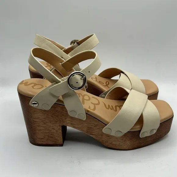 Sam Edelman Josefine Platform Cream Leather Ankle Strap Sandals Sandals Size 9.5