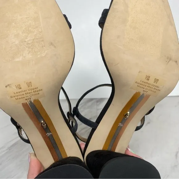 Sam Edelman Kit Black Suede Heeled Sandal 7 1/2
