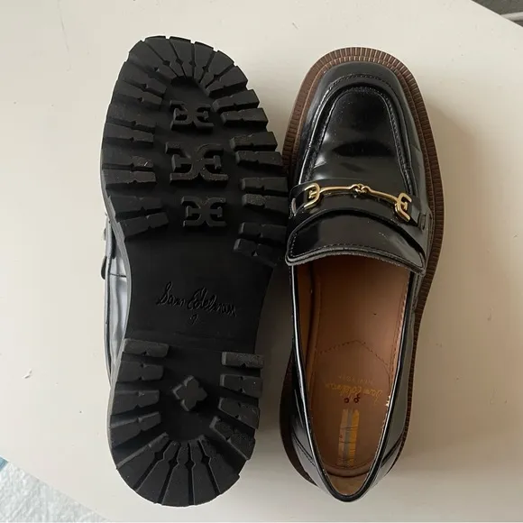 SAM EDELMAN Laurs Lug-Sole Tailored Loafer Flats  Black size 7