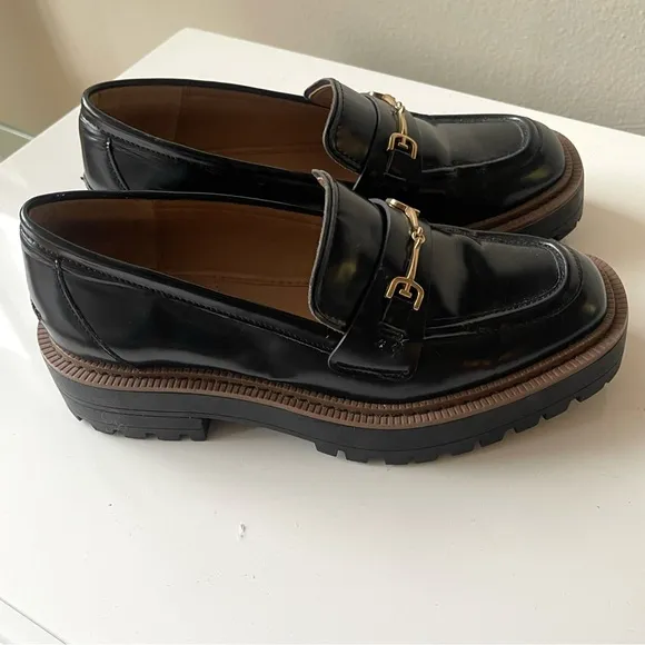 SAM EDELMAN Laurs Lug-Sole Tailored Loafer Flats  Black size 7