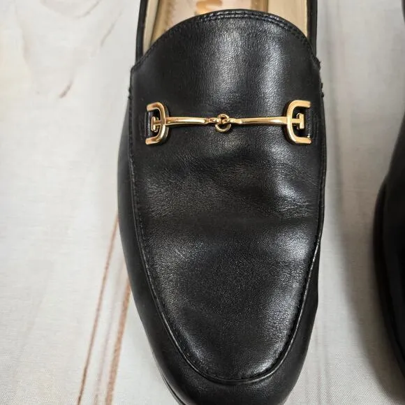 Sam Edelman Loraine Bit Loafer Black Leather Gold Metal Bar Flat Womens 6.5