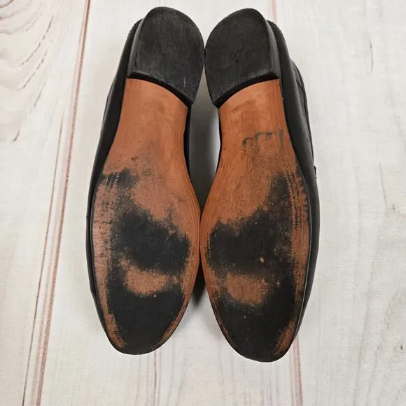 Sam Edelman Loraine Bit Loafer Black Leather Gold Metal Bar Flat Womens 6.5