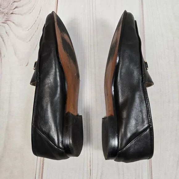 Sam Edelman Loraine Bit Loafer Black Leather Gold Metal Bar Flat Womens 6.5