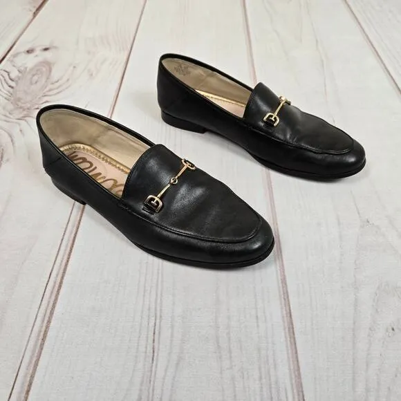 Sam Edelman Loraine Bit Loafer Black Leather Gold Metal Bar Flat Womens 6.5