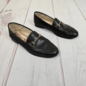 Sam Edelman Loraine Bit Loafer Black Leather Gold Metal Bar Flat Womens 6.5