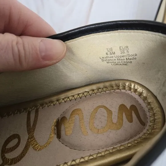Sam Edelman Loraine Bit Loafer Black Leather Gold Metal Bar Flat Womens 6.5