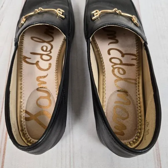 Sam Edelman Loraine Bit Loafer Black Leather Gold Metal Bar Flat Womens 6.5