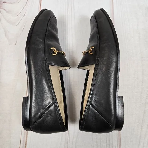 Sam Edelman Loraine Bit Loafer Black Leather Gold Metal Bar Flat Womens 6.5
