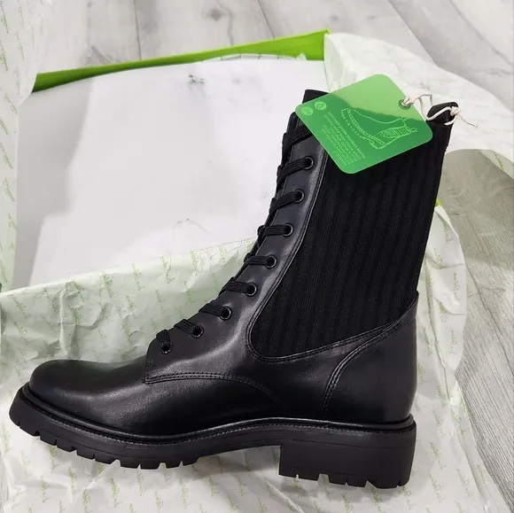 Sam Edelman Lydell Black/Bally Premium Leather Combat Boots H3912M3001.