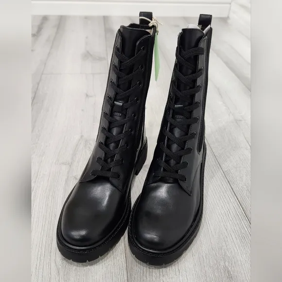Sam Edelman Lydell Black/Bally Premium Leather Combat Boots H3912M3001.
