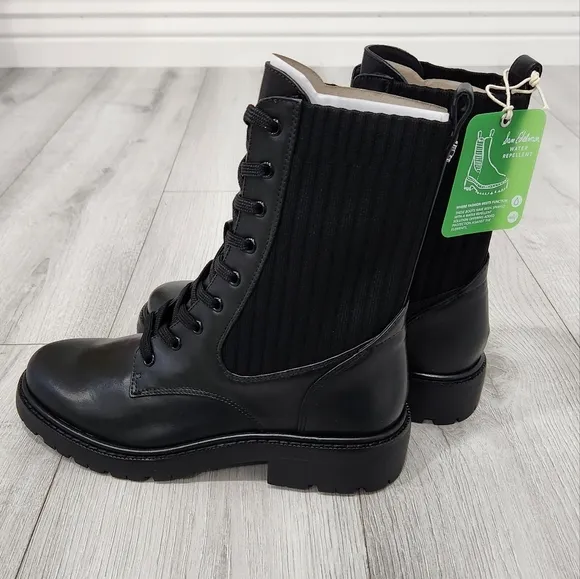 Sam Edelman Lydell Black/Bally Premium Leather Combat Boots H3912M3001.