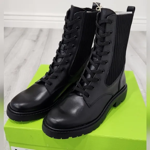 Sam Edelman Lydell Black/Bally Premium Leather Combat Boots H3912M3001.