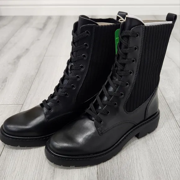 Sam Edelman Lydell Black/Bally Premium Leather Combat Boots H3912M3001.
