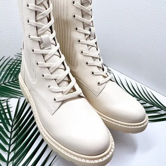 Sam Edelman Lydell Women's Ivory Leather Lace Up Combat Boots Size 9M NWB